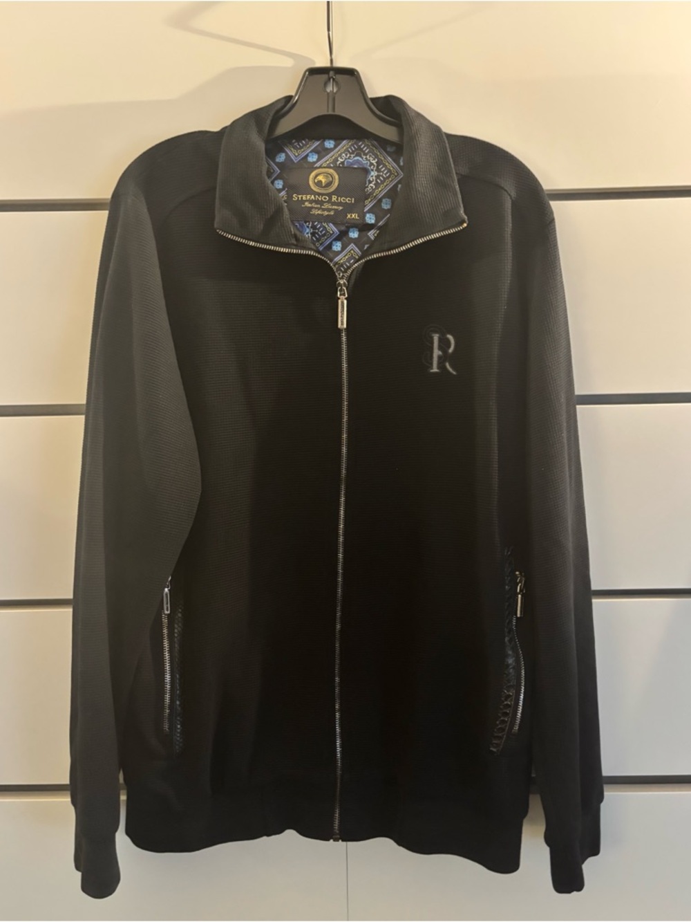 Stefano Ricci Navy Blue Full Zip Jacket XXL Textured Cotton Blend Luxury Italy